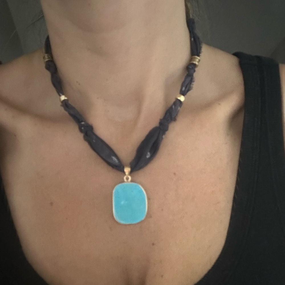 Handmade turquoise pendant bandana necklace